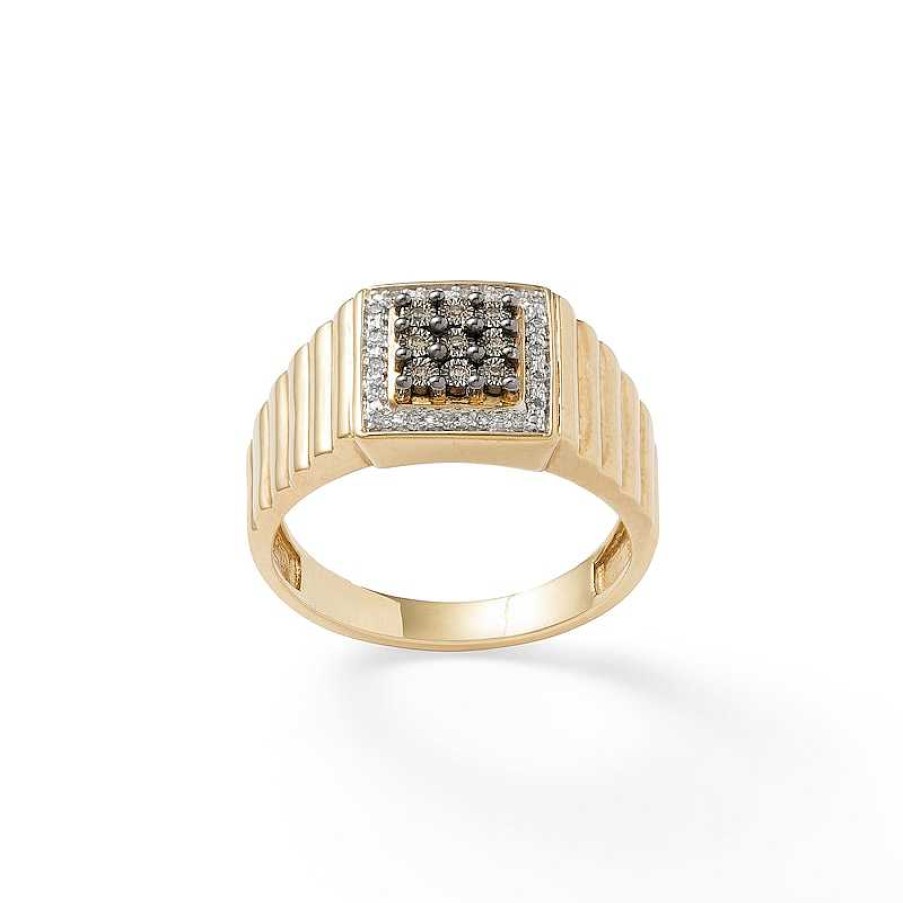 Banter 1/10 Ct. T.W. Champagne And White Composite Diamond Frame Square Ribbed Ring In 10K Gold Rings