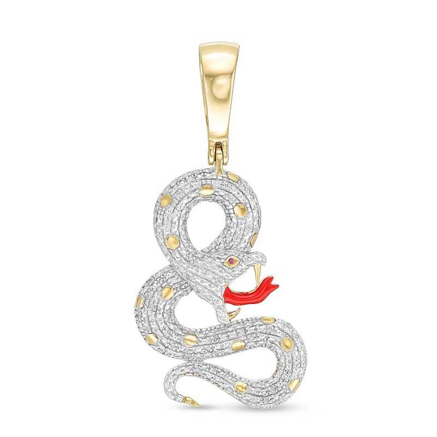 Banter 1/10 Ct. T.W. Diamond And Simulated Ruby With Red Enamel Snake Necklace Charm In Sterling Silver With 14K Gold Plate Charms