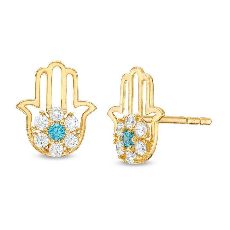 Banter Blue And White Cubic Zirconia Flower Cluster Hamsa Stud Earrings In 10K Gold Earrings