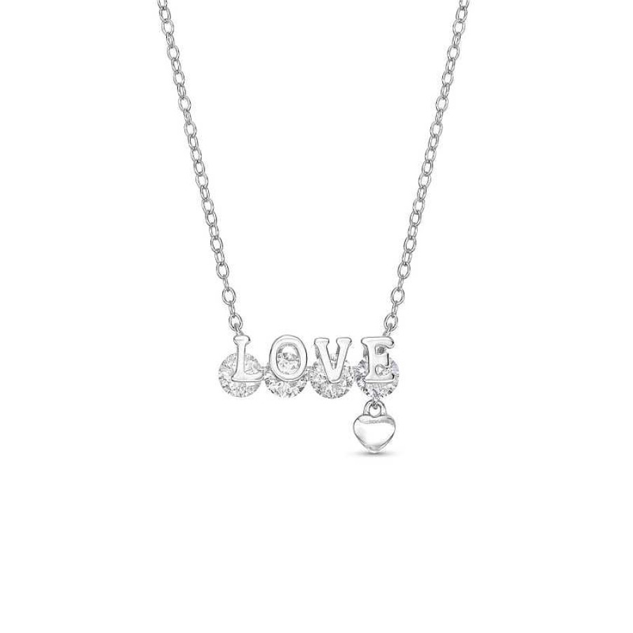 Banter Cubic Zirconia Four Stone Love Small Dangle Heart Pendant Necklace In Sterling Silver - 18" Necklaces