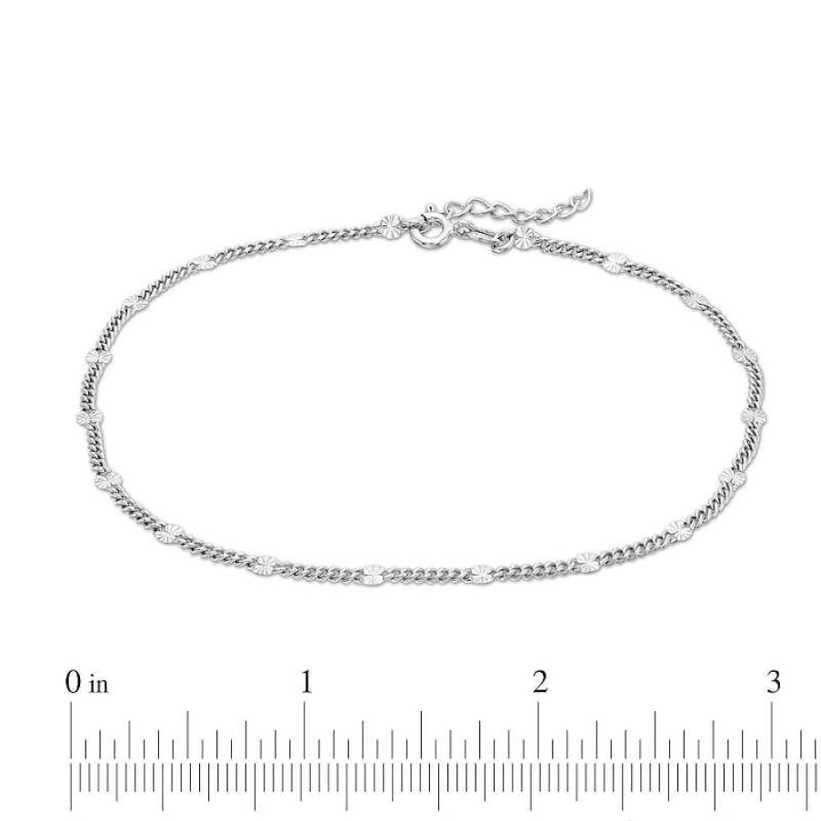 Banter Solid Sterling Silver Diamond-Cut Sunburst Chain Anklet Made In Italy Ankle