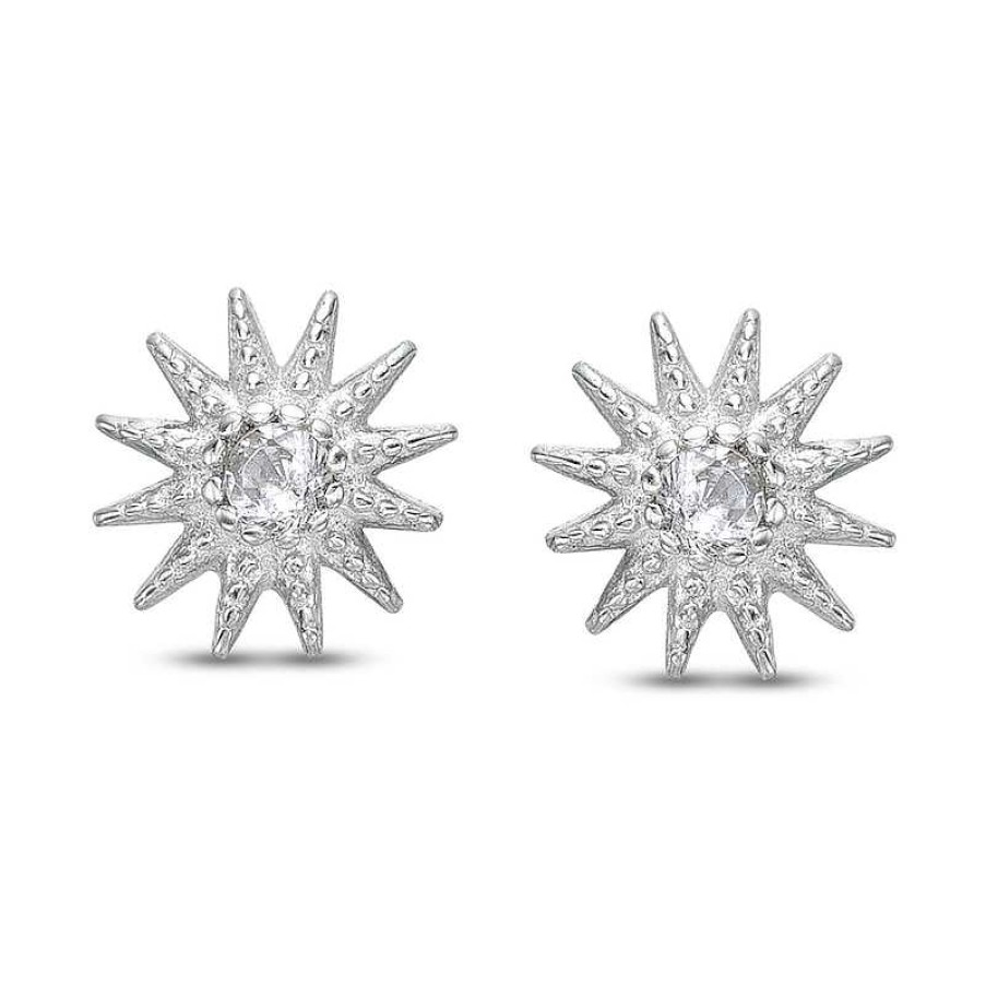 Banter Cubic Zirconia Sunburst Stud Earrings In Solid Sterling Silver Earrings