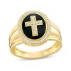 Banter Cubic Zirconia And Black Enamel Cross Ring In 10K Gold Rings