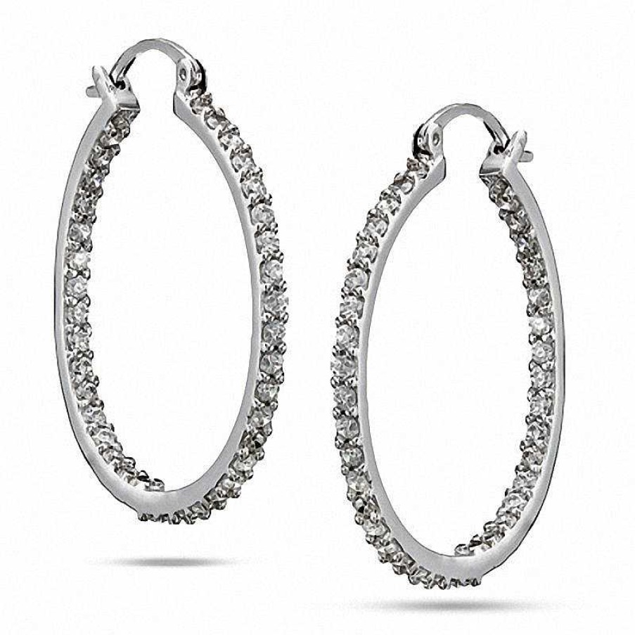 Banter 30Mm Cubic Zirconia Inside-Out Hoop Earrings In Sterling Silver Earrings