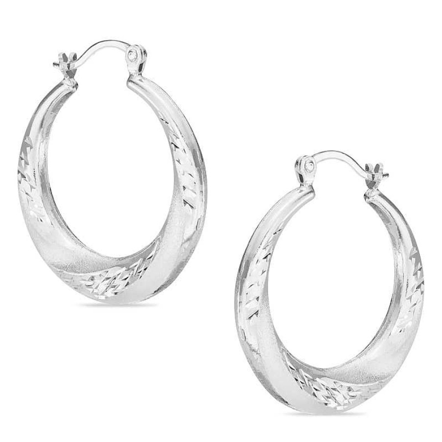 Banter Diamond-Cut Satin Hoop Earrings In Hollow Sterling Silver Earrings