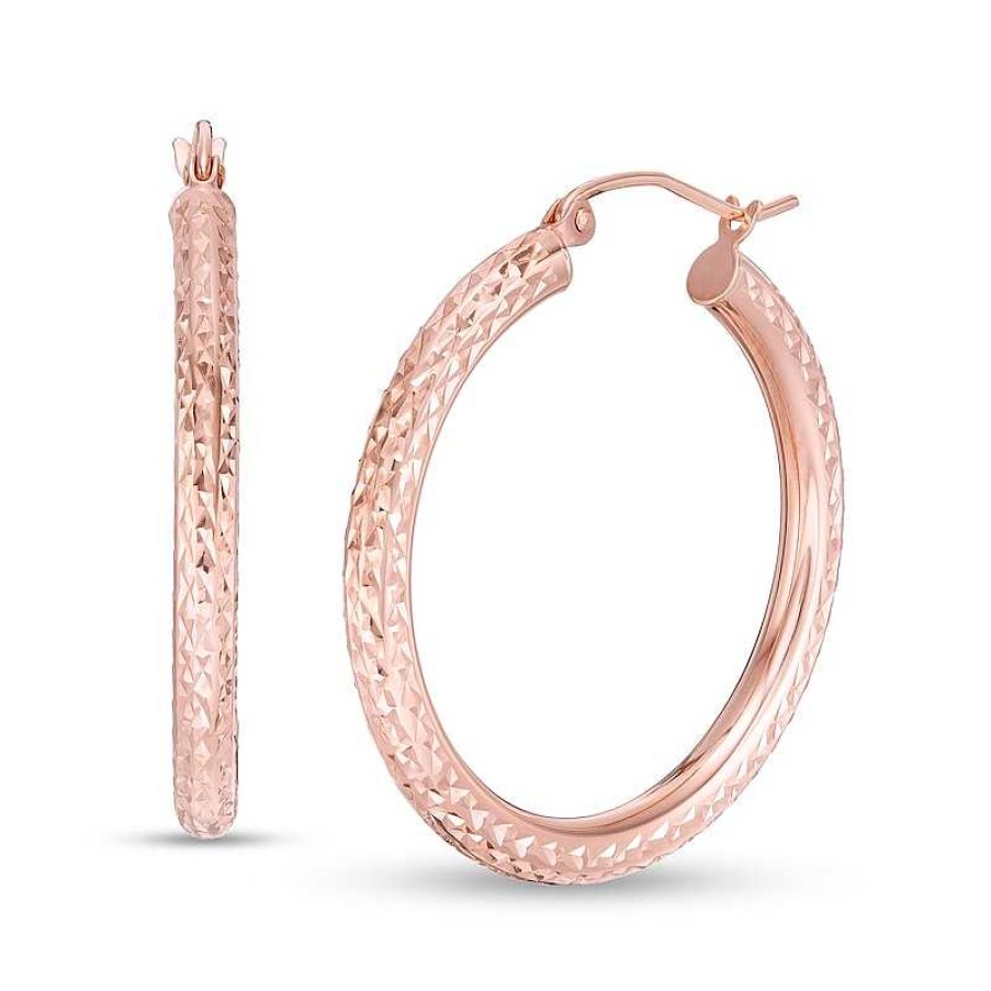 Banter 30Mm Diamond-Cut Tube Hoop Earrings In 14K Rose Gold Earrings