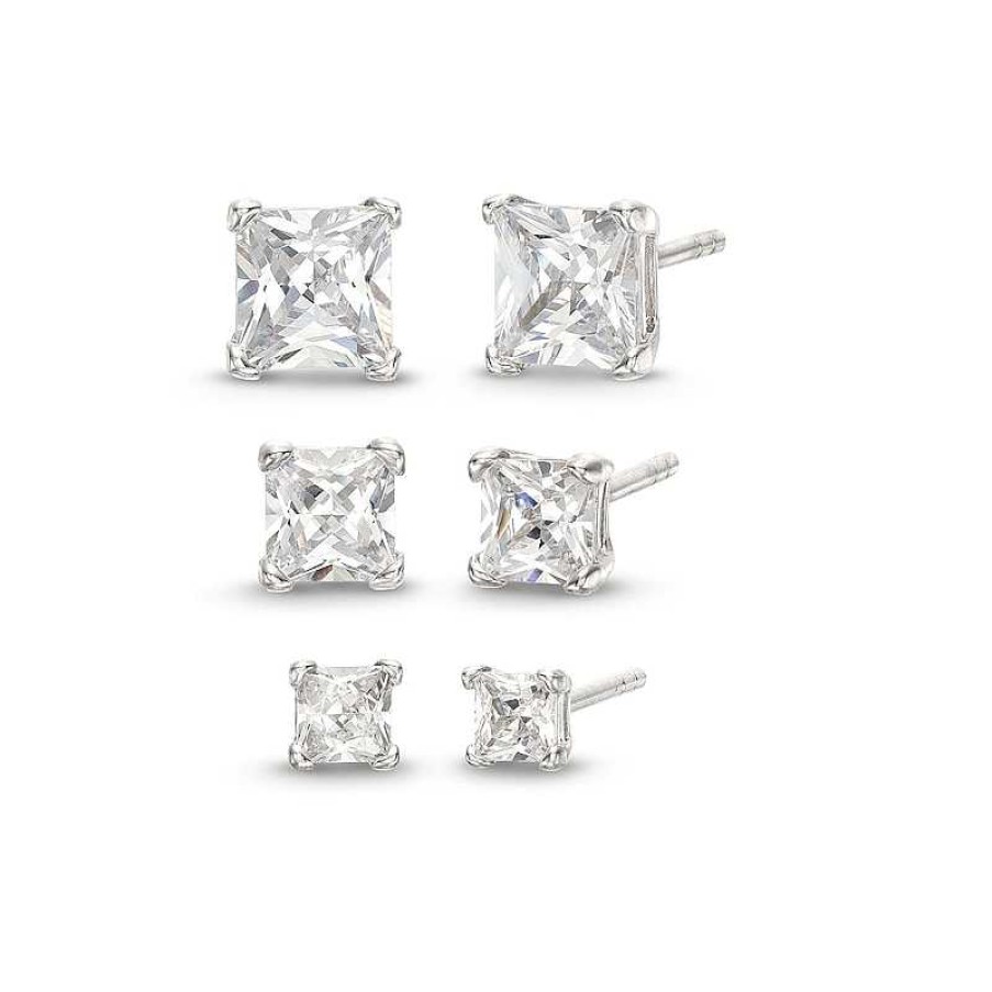 Banter Princess-Cut Cubic Zirconia Stud Earrings Set In Sterling Silver Earrings