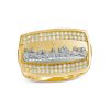 Banter Cubic Zirconia Rectangle-Top Last Supper Triple Row Ribbed Shank Two-Tone Ring In 10K Gold - Size 10 Rings