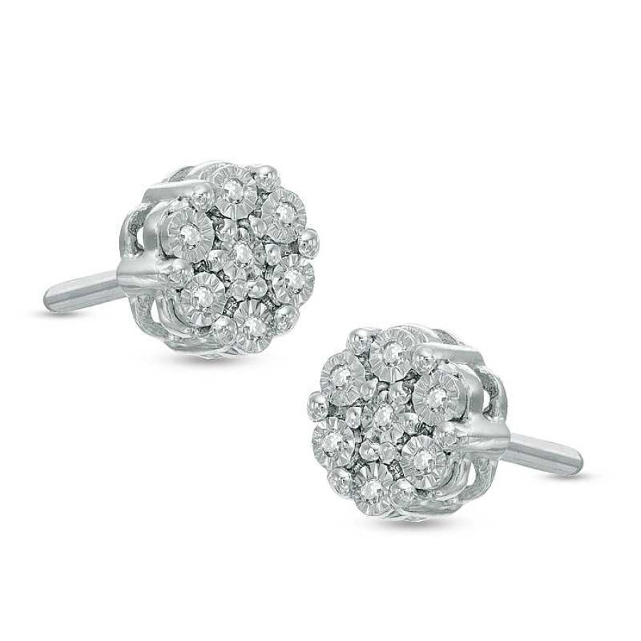 Banter Diamond Accent Flower Cluster Stud Earrings In Sterling Silver Earrings