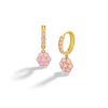 Banter 10K Solid Gold Cz Pink Flower Dangle Huggies Earrings