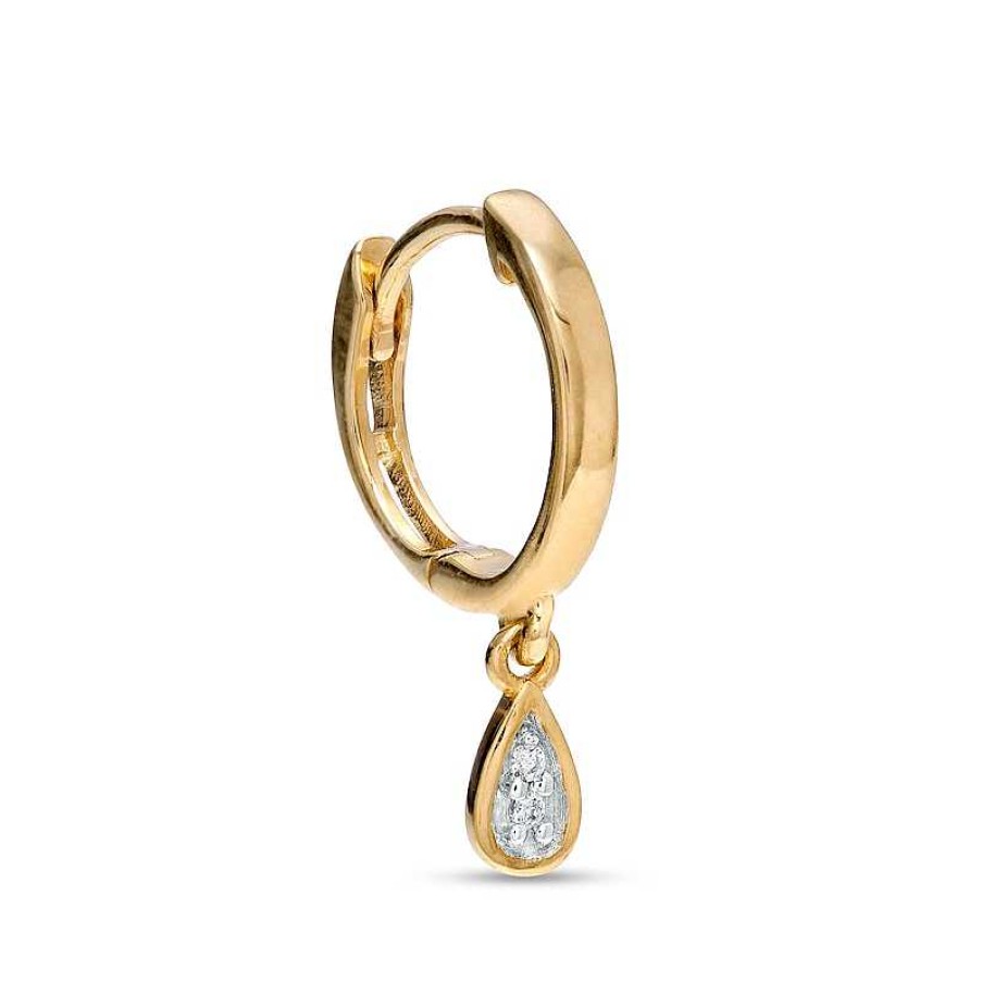 Banter 018 Gauge 8Mm Pear-Shaped Multi-Diamond Accent Dangle Cartilage Hoop In 14K Gold Earrings