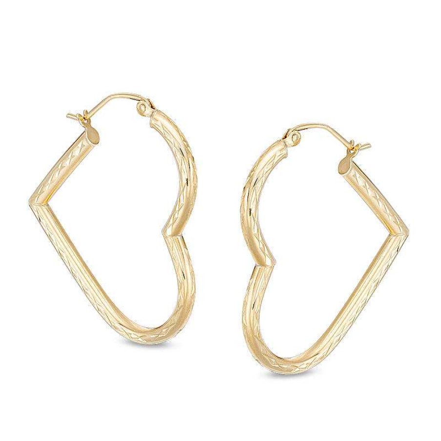 Banter Diamond-Cut Heart Hoop Earrings In 10K Tube Hollow Gold Earrings