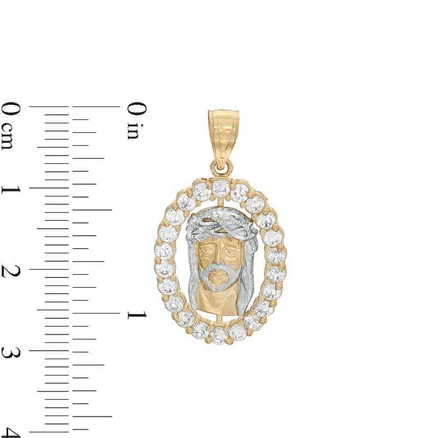 Banter Cubic Zirconia Jesus Head Oval Frame Necklace Charm In 10K Two-Tone Gold Charms