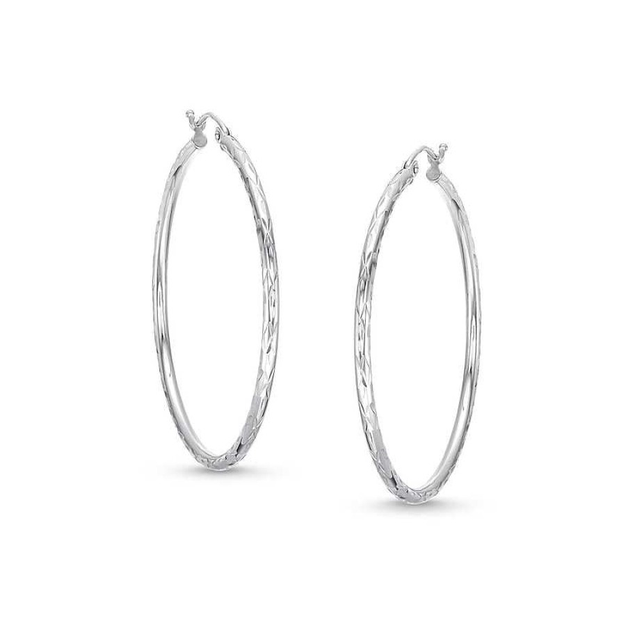 Banter 10K Hollow White Gold Diamond-Cut Hoops Earrings