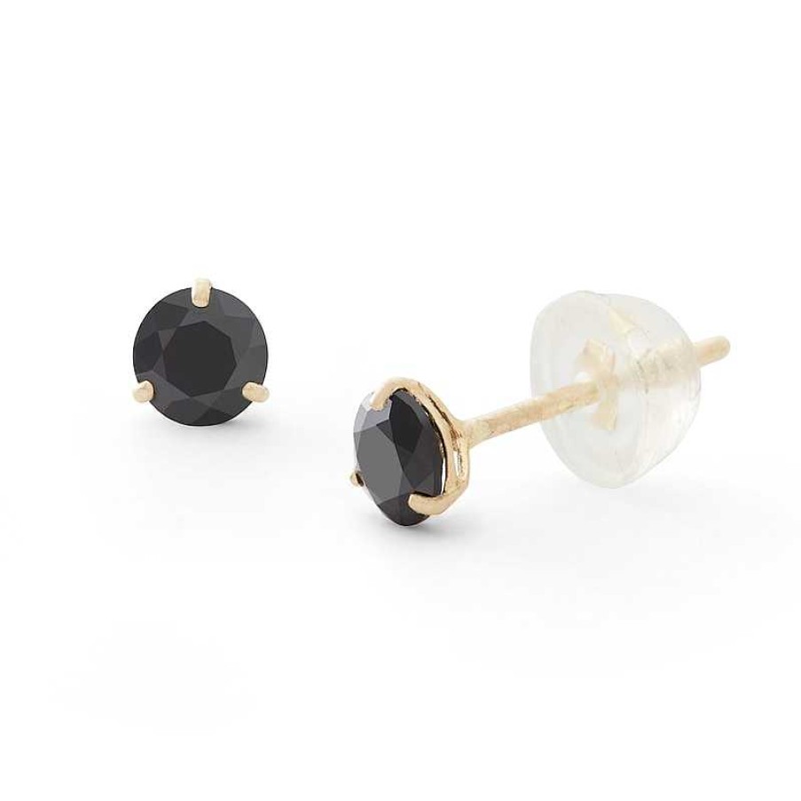 Banter 4Mm Black Cubic Zirconia Solitaire Stud Earrings In 14K Gold Earrings