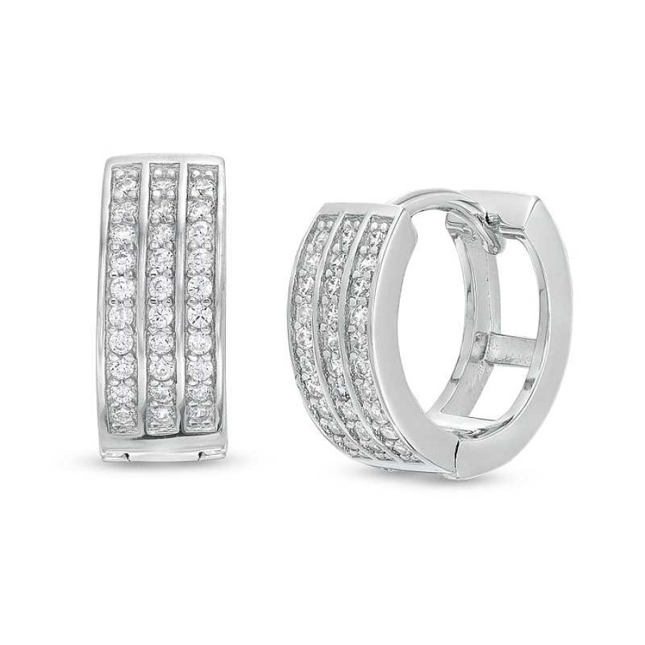 Banter Cubic Zirconia Triple Row Huggie Hoop Earrings In Solid Sterling Silver Earrings