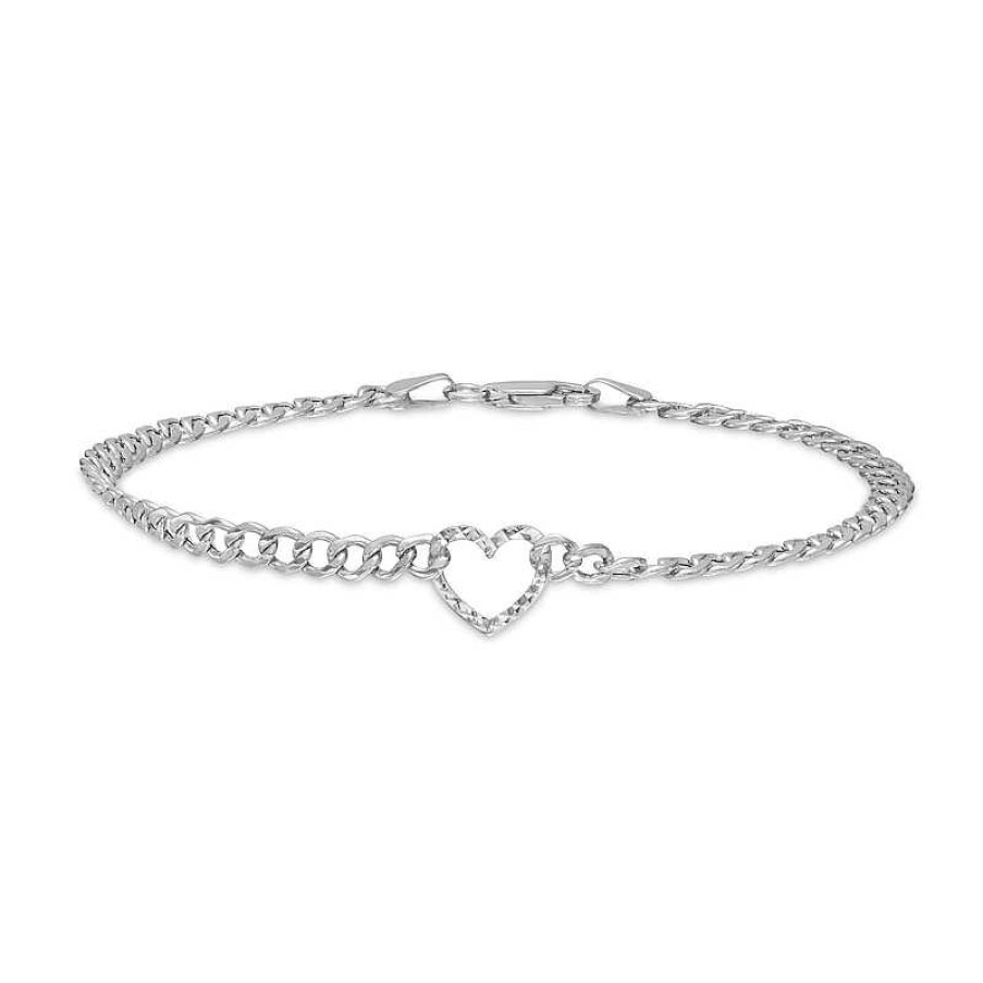 Banter 10K Hollow White Gold Diamond-Cut Heart Chain Bracelet - 7.5" Bracelets