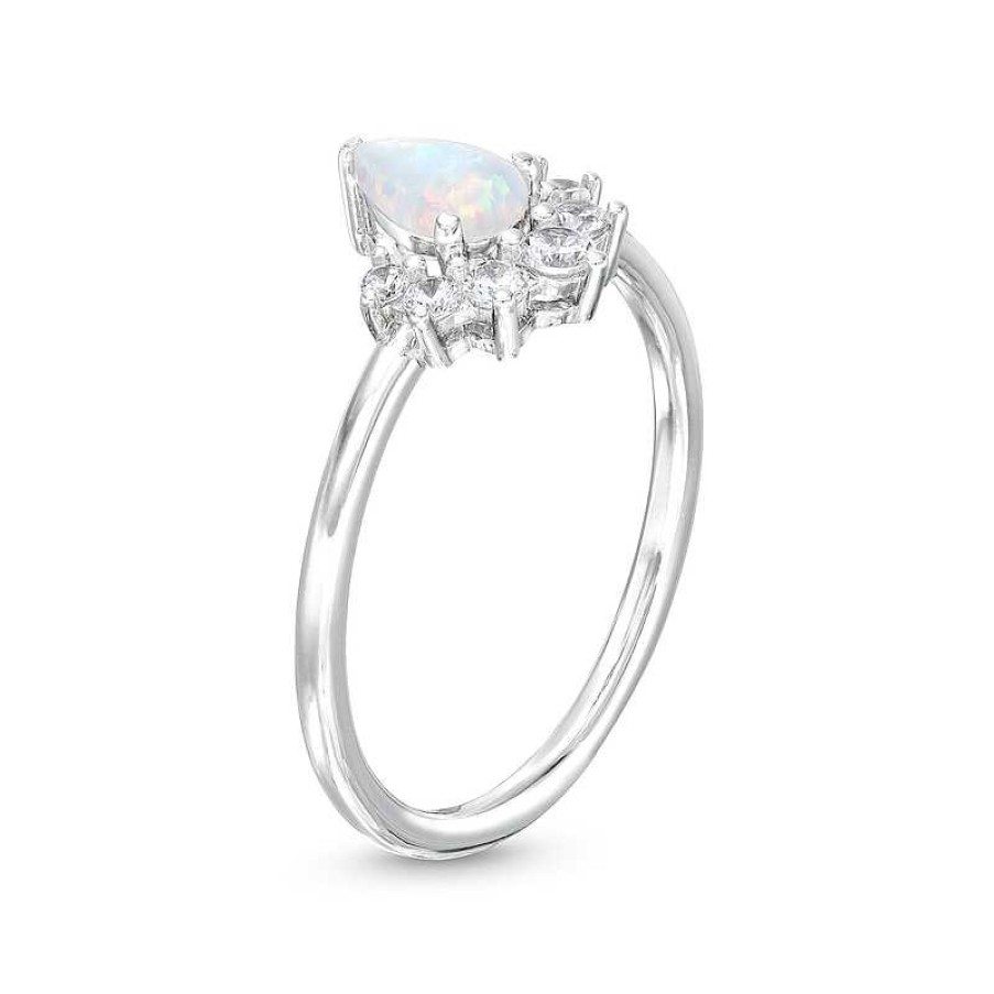 Banter Simulated Opal And Cubic Zirconia Cluster Ring In Solid Sterling Silver - Size 7 Rings