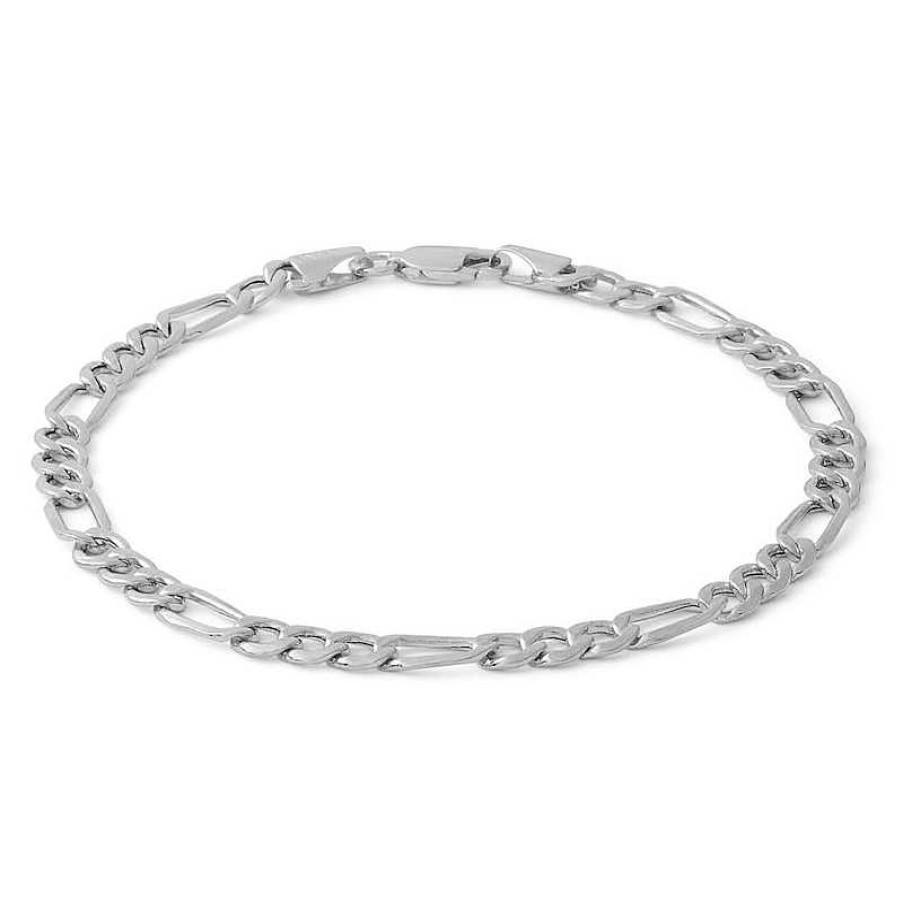 Banter 10K Hollow White Gold Beveled Figaro Chain Bracelet - 7.5" Bracelets