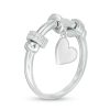 Banter Cubic Zirconia Double Barrel Charm And Heart Disc Dangle Collar Ring In Solid Sterling Silver - Size 6 Rings