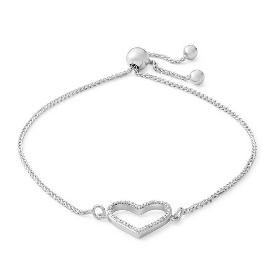 Banter Diamond Accent Heart Outline Bolo Bracelet In Sterling Silver - 9" Bracelets