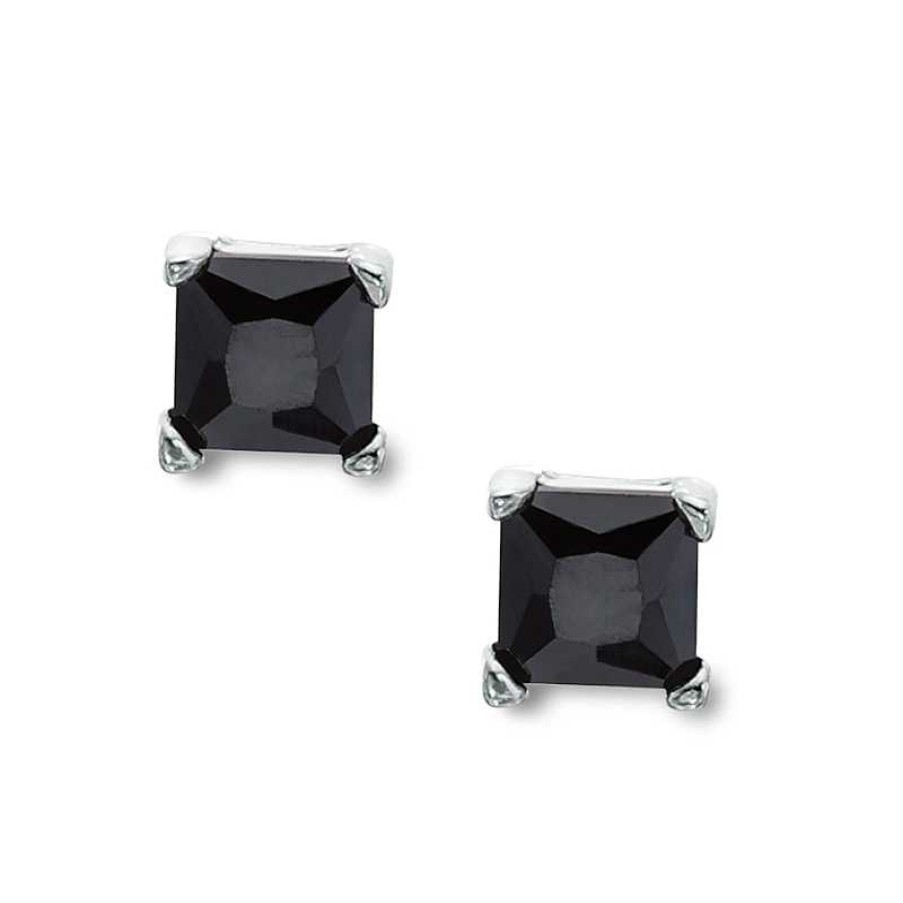 Banter 4Mm Princess-Cut Black Cubic Zirconia Solitaire Stud Earrings In Sterling Silver Earrings