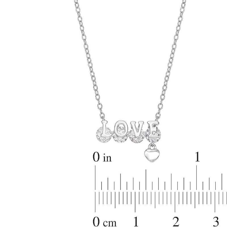 Banter Cubic Zirconia Four Stone Love Small Dangle Heart Pendant Necklace In Sterling Silver - 18" Necklaces