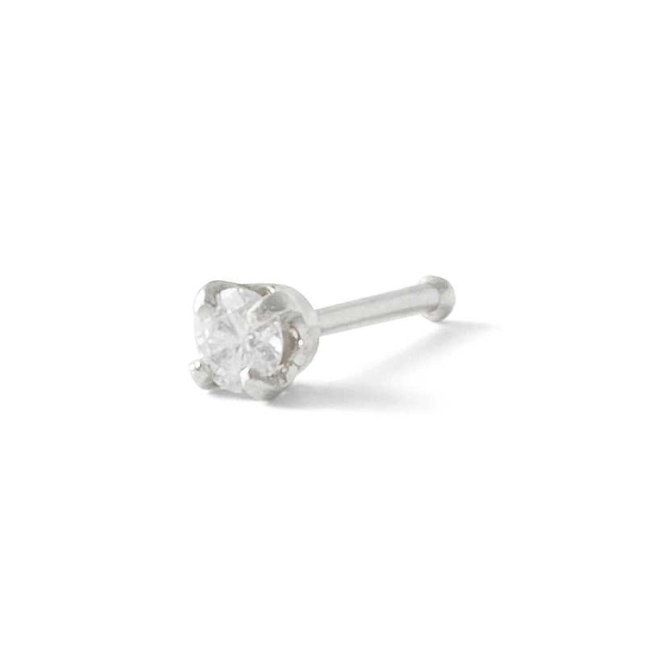 Banter 14K Semi-Solid White Gold Diamond Accent Nose Stud - 22G 1/4" Nose