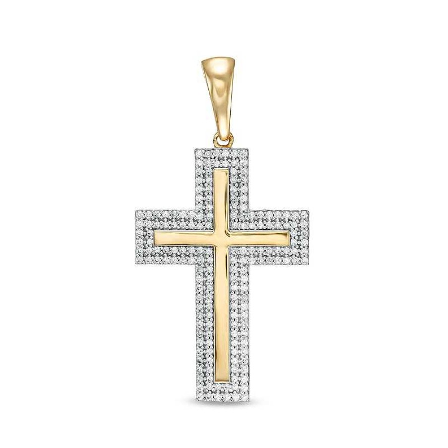 Banter 1/2 Ct. T.W. Diamond Frame Cross Necklace Charm In 10K Gold Charms