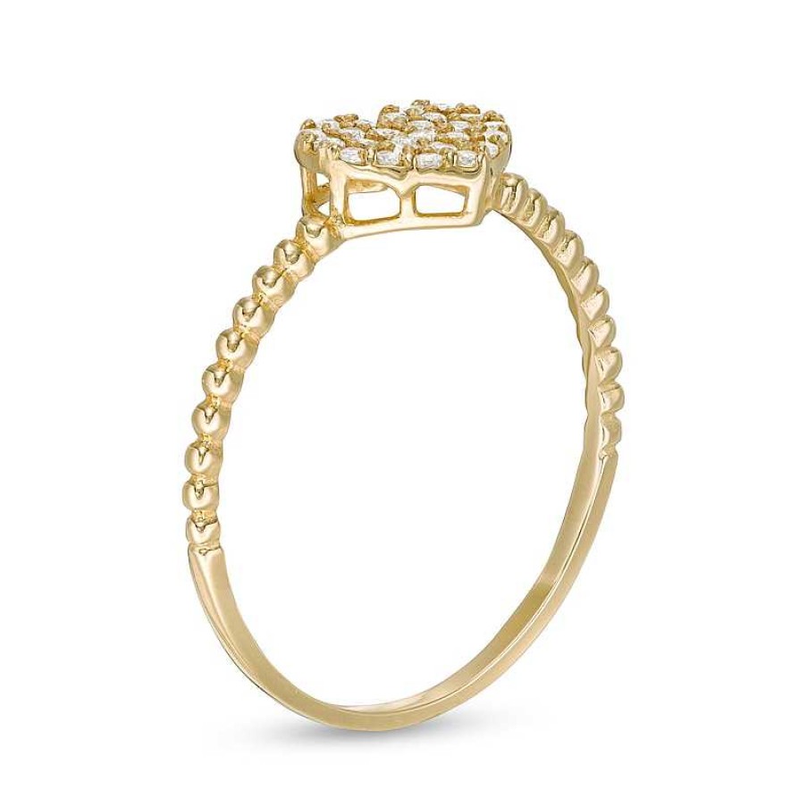 Banter 10K Semi-Solid Gold Casting Cz Pav Heart Bead Ring - Size 7 Rings