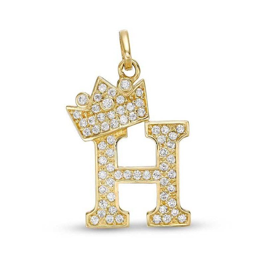 Banter Cubic Zirconia "H" Initial With Crown Necklace Charm In 10K Solid Gold Charms