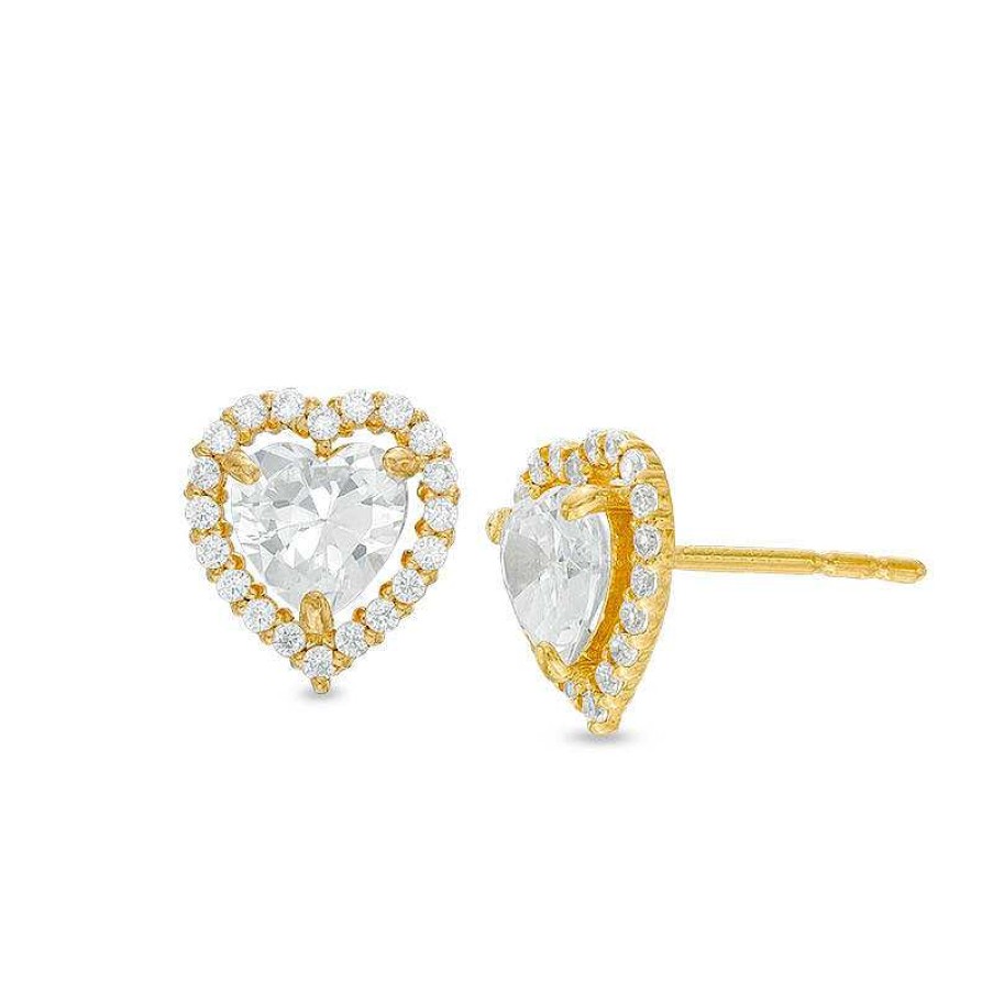 Banter 5Mm Heart-Shape Cubic Zirconia Frame Stud Earrings In 14K Gold Earrings