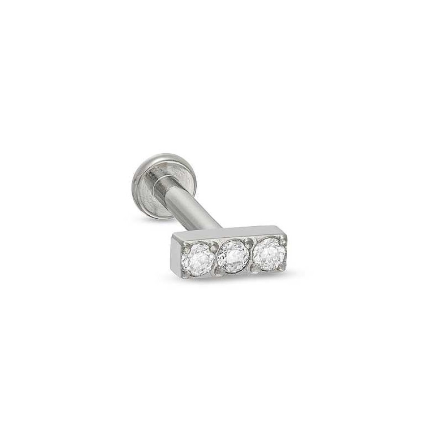 Banter Titanium Cz Three Stone Bar Stud - 16G 5/16" Ear