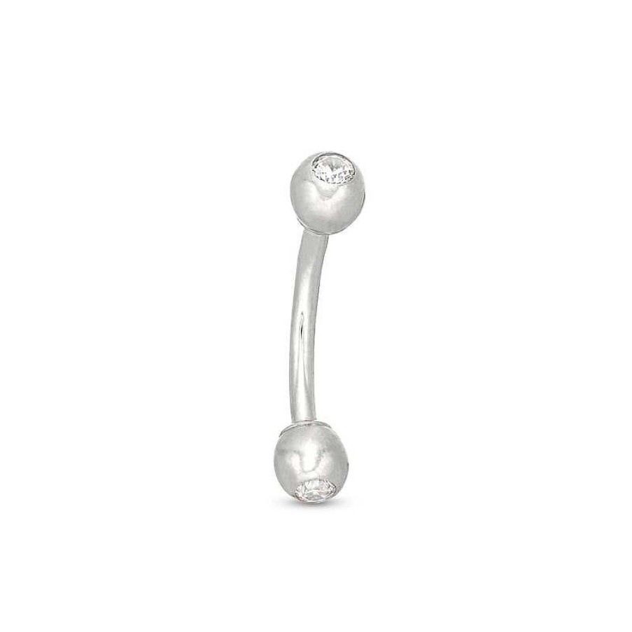 Banter 14K White Gold Cz Bezel Curved Barbell - 18G 5/16" Ear