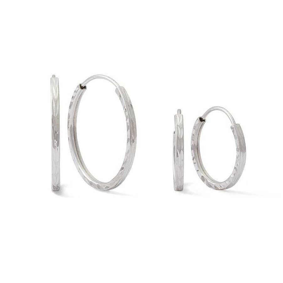 Banter Tube Hollow Sterling Silver Diamond-Cut Continuous Hoops Set Earrings