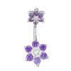 Banter Stainless Steel Cz Purple And White Double Flower Belly Button Ring - 14G Belly Button