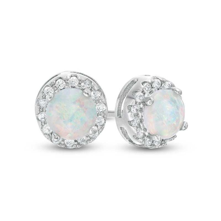 Banter 5Mm Simulated Opal And Cubic Zirconia Frame Stud Earrings In Solid Sterling Silver Earrings