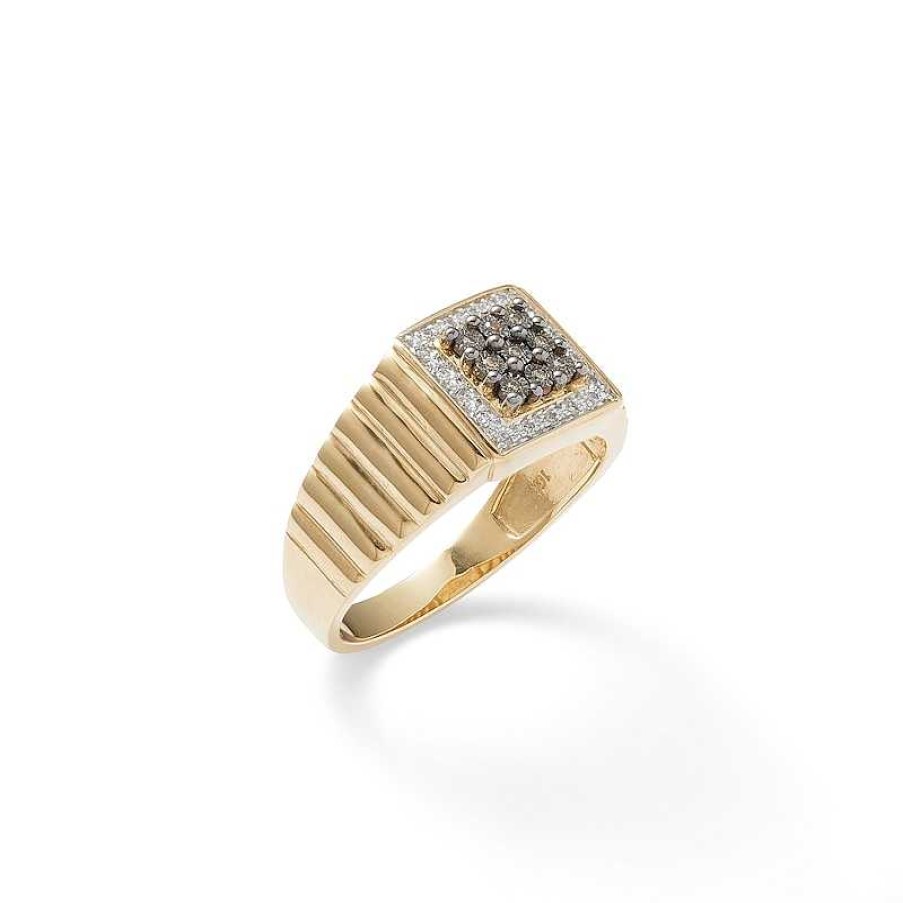 Banter 1/10 Ct. T.W. Champagne And White Composite Diamond Frame Square Ribbed Ring In 10K Gold Rings