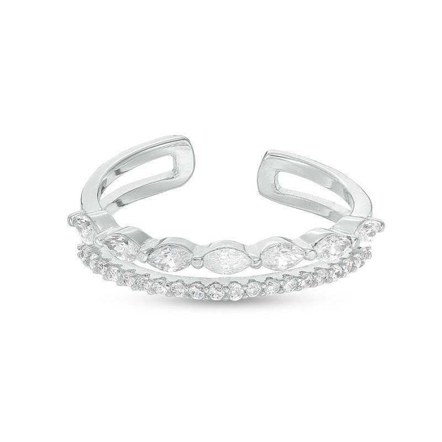 Banter Sterling Silver Cz Marquise And Round Double Row Midi/Toe Ring Rings