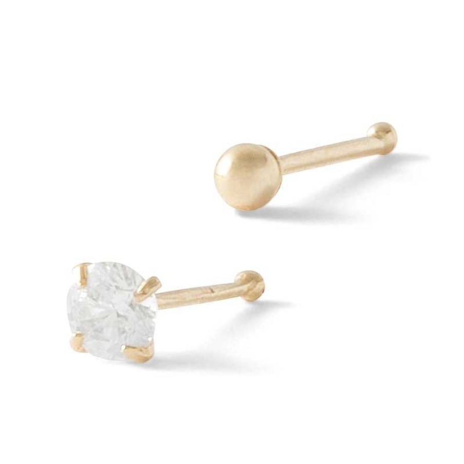 Banter 14K Hollow And Semi-Solid Gold Cz Nose Stud Set - 22G Nose