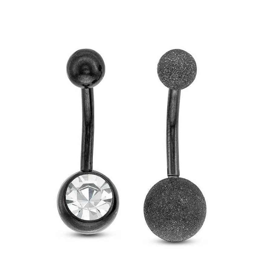 Banter 014 Gauge Crystal Eyebrow Curved Barbell Set In Solid Stainless Steel With Black Ion-Plate Belly Button