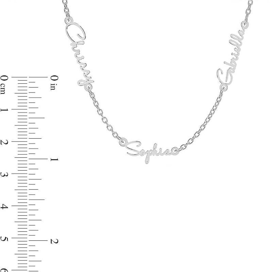 Banter Three Name Script Nameplate Curb Chain Necklace In Solid Sterling Silver - 18" Necklaces