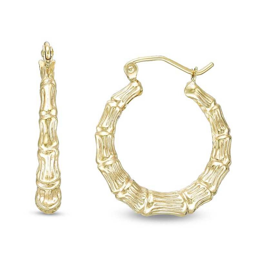 Banter 21Mm Textured Bamboo Tube Hoop Earrings In 10K Stamp Hollow Gold Earrings