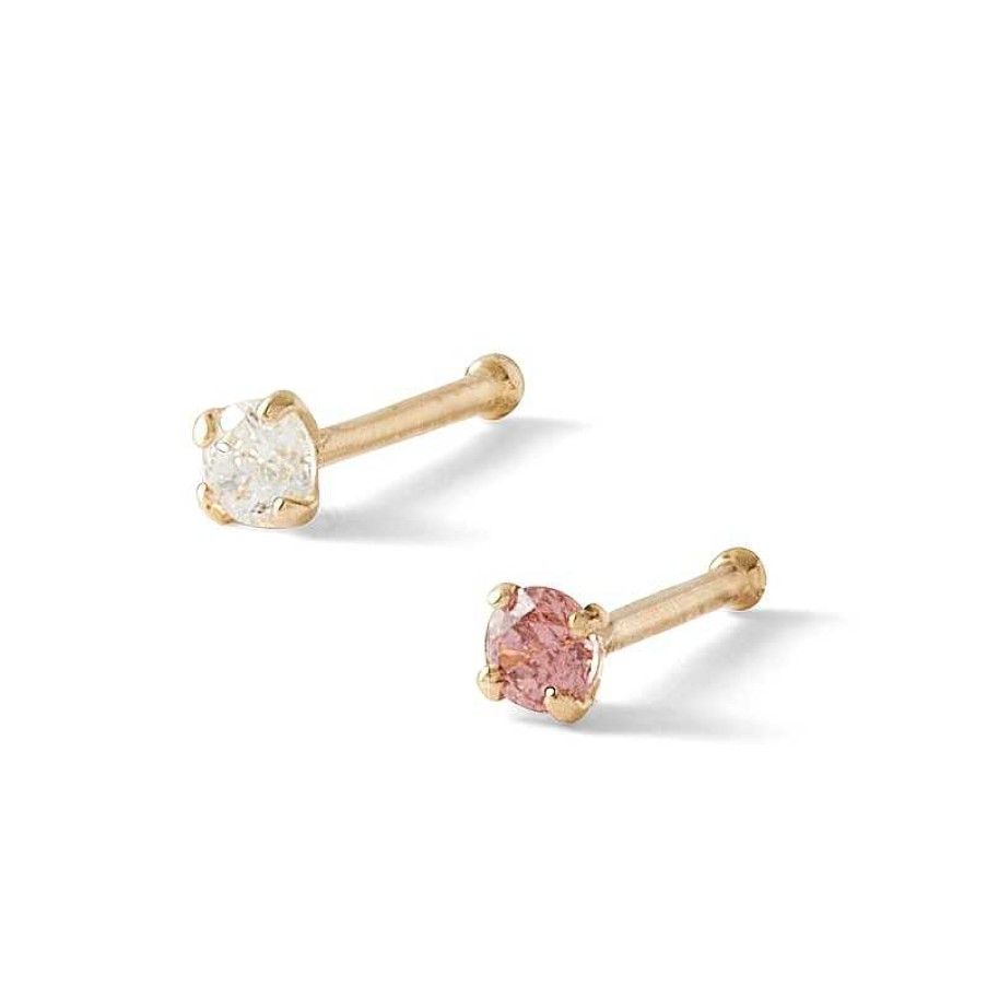 Banter 14K Semi-Solid Gold Pink And White Cz Nose Stud Set - 22G Nose