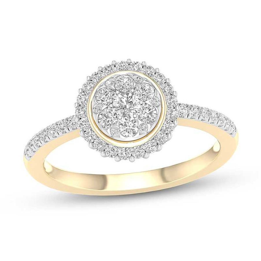 Banter 10K Solid Gold 1/2 Ct. T.W. Lab-Created Diamond Cluster Round Ring Rings