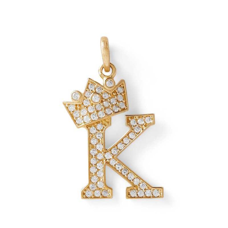 Banter Cubic Zirconia "K" Initial With Tilted Crown Necklace Charm In 10K Solid Gold Charms