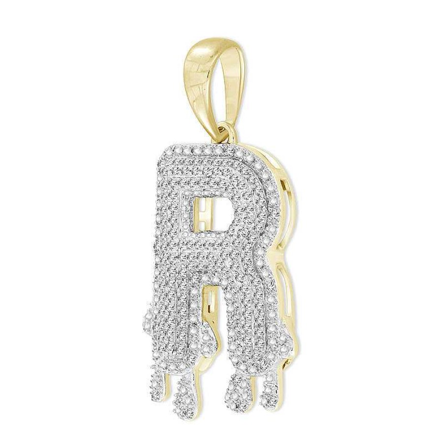 Banter 1/3 Ct. T.W. Diamond Beaded Dripping "R" Initial Necklace Charm In 10K Gold Charms