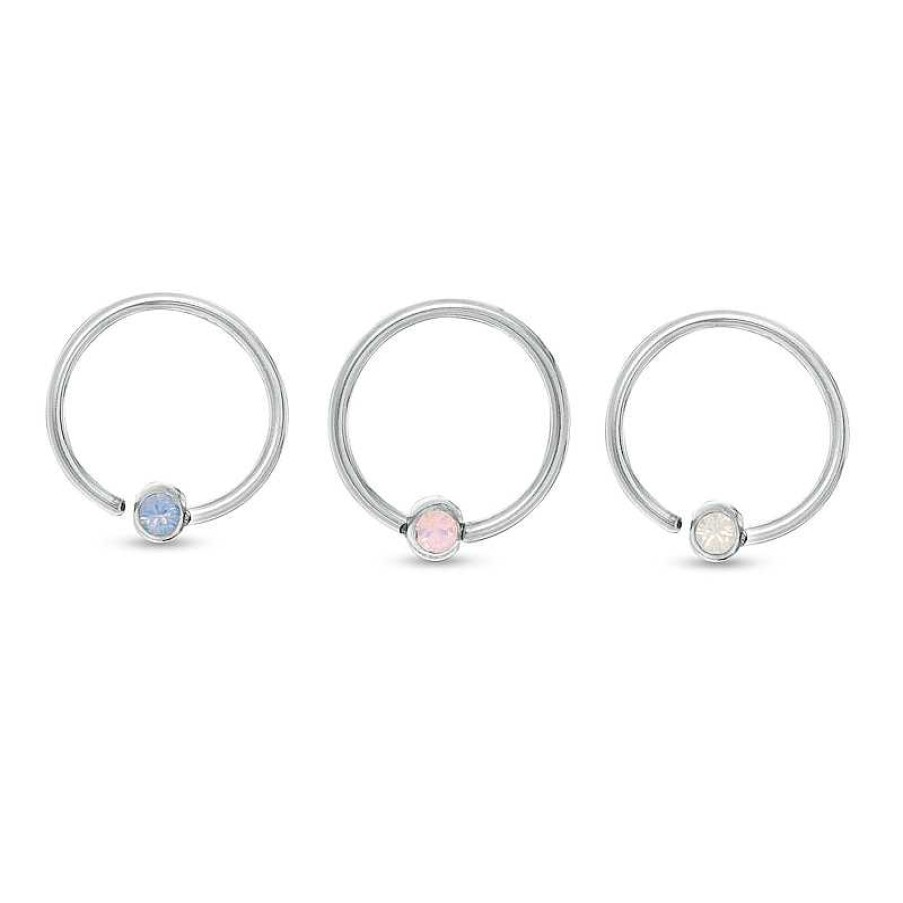 Banter Solid Stainless Steel Crystal Multi-Color Captive Bead Ring Set - 20G Earrings