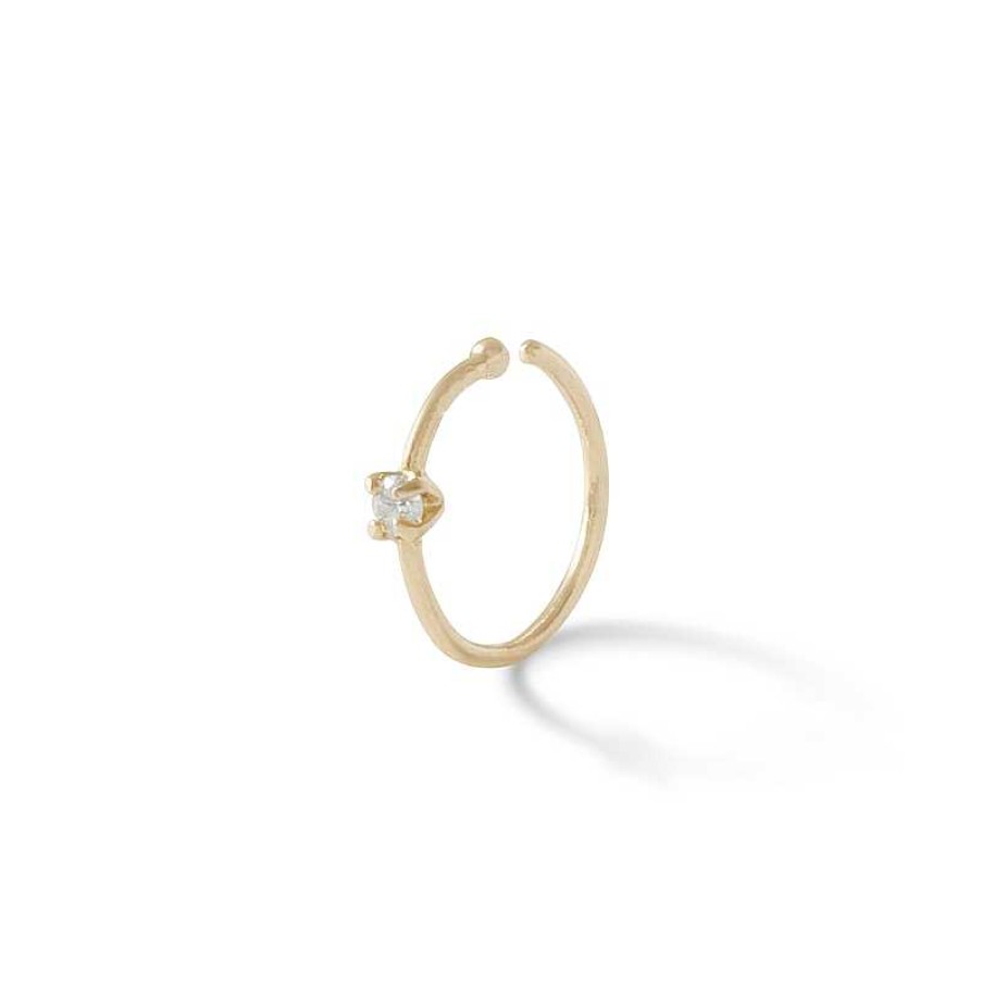 Banter 14K Solid Gold Diamond Accent Solitaire Nose Hoop - 20G 5/16" Nose