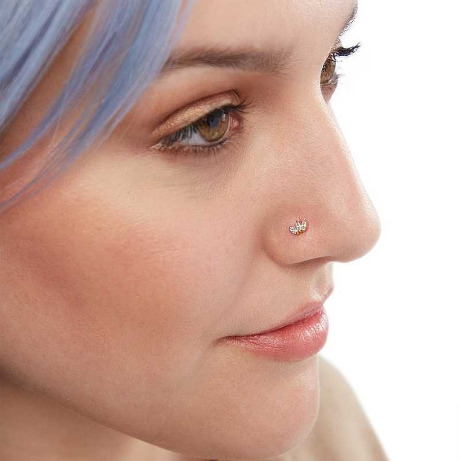 Banter 14K Semi-Solid Gold Cz Marquise Floral Screw Nose Stud - 22G Nose